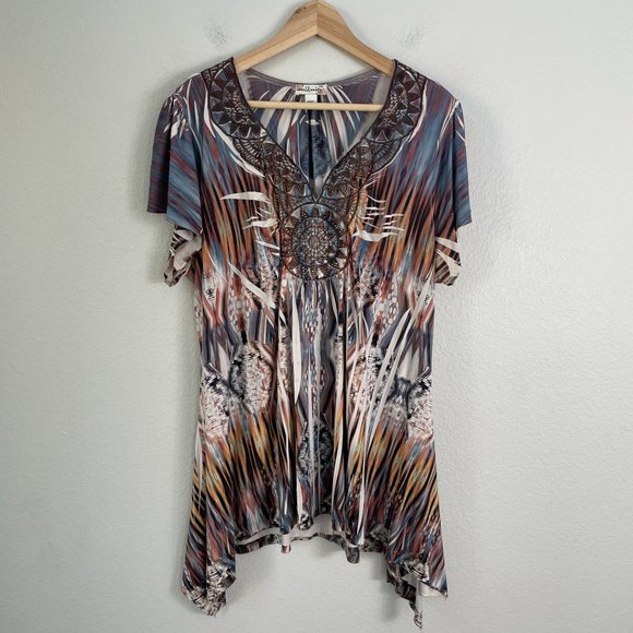 World Unity Womens Plus XXL Tunic Top Short Sleeve Asymmetrical Hem Shirt - Picture 7 of 13